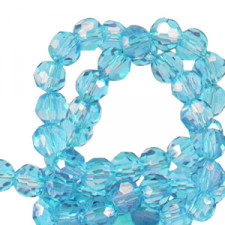 Faceted glass beads 4mm round Lagoon blue-pearl shine coating